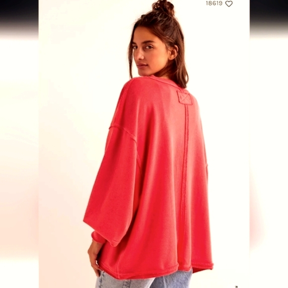 NWT Free People Venice V-Neck Sweatshirt Red Coral - Picture 2 of 9